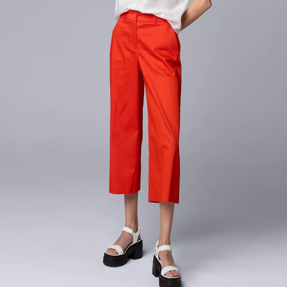 Simply Vera Wang Wide Leg Sateen Cropped Ankle Pant Size 10 Orange Coral